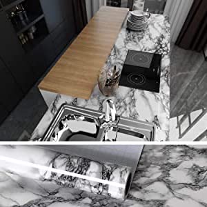 HASTHIP 60CM X 300CM Kitchen Wallpaper, Oil Stain Proof Waterproof Self-Adhesive Wall Stickers, Peel and Stick Wallpaper Marble Contact Paper for Kitchen Furniture, Walls, Table top, Floor (Black) HASTHIP 60CM X 300CM Kitchen Wallpaper, Oil Stain Proof Waterproof Self-Adhesive Wall Stickers, Peel and Stick Wallpaper Marble Contact Paper for Kitchen Furniture, Walls, Table top, Floor (Black)